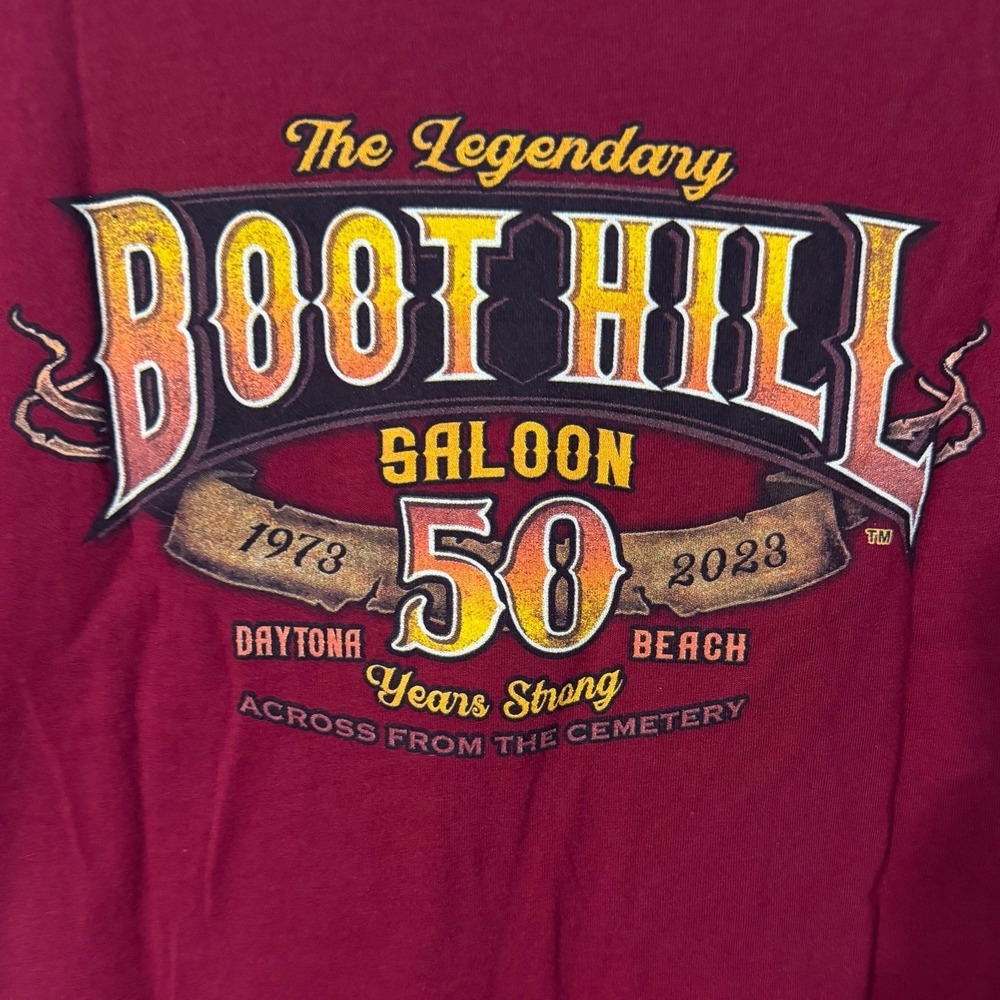 Boot Hill Saloon 50th Anniversary Women's XL Daytona Beach Maroon V-Neck  0679